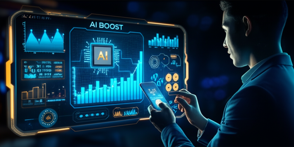 ภาพแสดงระบบ AI BOOST ของ ufaslotsuper ที่ช่วยเพิ่มโอกาสชนะและปรับโบนัสอัตโนมัติในเกมสล็อต