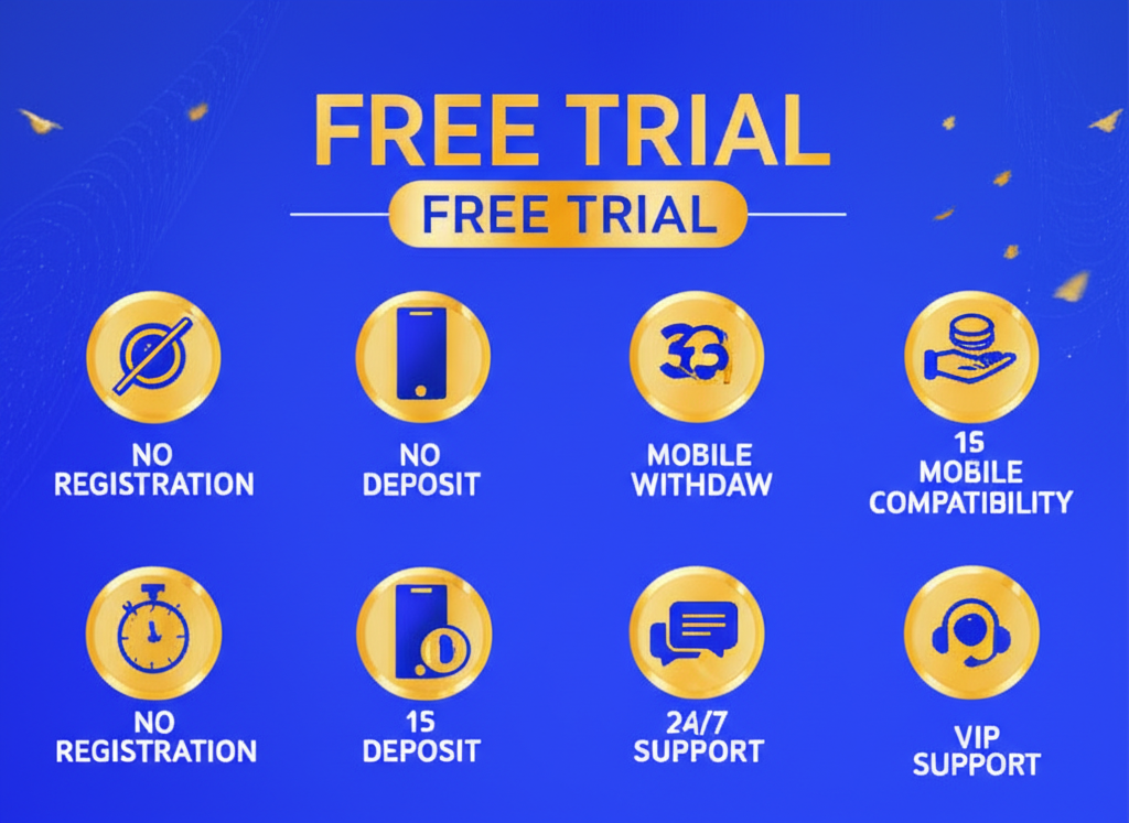 อินโฟกราฟิกแสดงระบบทดลองเล่นฟรีของ ufaslotsuper ที่ไม่ต้องสมัคร ไม่ต้องฝาก รองรับมือถือ และระบบฝาก-ถอนอัตโนมัติรวดเร็ว พร้อมบริการ VIP 24/7