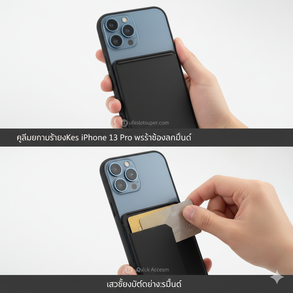 ภาพถ่ายชุด (Sequential or composite image) แสดงขั้นตอนการเข้าถึงบัตรในเคสแบบสไลด์ (Slim Armor CS-style) หรือแบบซ่อนบัตรอย่างรวดเร็ว โดยเน้นที่มือของผู้ใช้กำลังใช้นิ้วหัวแม่มือดันบัตรออกมาจากช่องเก็บอย่างง่ายดาย (Quick Access) โทนสีภาพมีความสว่างและเน้นการใช้งานจริง โดยภาพอาจแบ่งเป็นสองส่วน: ส่วนแรกแสดงเคสที่ปิดสนิทดูเรียบเนียน และส่วนที่สองแสดงบัตรเครดิต 2 ใบถูกดันออกมาครึ่งหนึ่งจากช่องสไลด์ด้านหลัง เน้นความสะดวกและรวดเร็วในการหยิบบัตรออกมาใช้