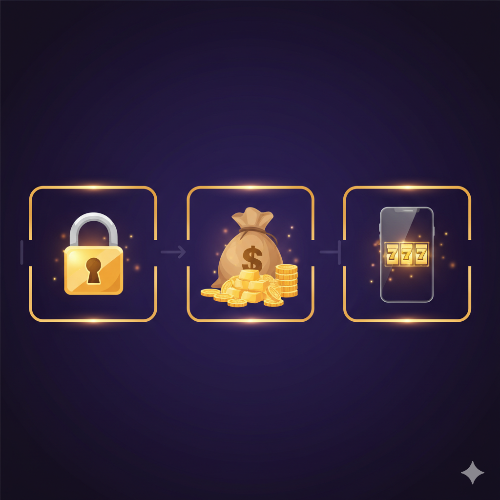 ภาพแสดงจุดเด่นและข้อได้เปรียบของ ufaslotsuper.com โดยใช้ภาพสัญลักษณ์ 3-4 ไอคอนเด่นๆ เช่น ไอคอนความปลอดภัย (กุญแจล็อค), ไอคอนการจ่ายเงินสูง (ถุงเงิน/เหรียญทอง), และไอคอนการเข้าถึงง่าย (สมาร์ทโฟน) วางเรียงกันในกรอบที่ดูพรีเมียม พื้นหลังเป็นโทนสีม่วงเข้มหรือน้ำเงินเข้มที่ให้ความรู้สึกน่าเชื่อถือ มีแสงสว่างจากด้านหลังไอคอนเพื่อเน้นความโดดเด่น จัดวางแบบสมมาตรหรือแบบ Grid เพื่อให้ดูสะอาดตาและง่ายต่อการทำความเข้าใจ สื่อถึง 'สล็อตแตกง่าย' และ 'ความยุติธรรม' ในการจ่ายเงิน