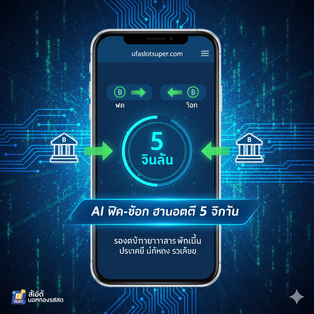 一张充满动感และ喜悦的优势图片，庆祝“สล็อตแตกง่าย”（容易中奖的สล็อต）。画面展示了一个สล็อต机器屏幕正中“JACKPOT”大奖的瞬间，无数金币และ五彩纸屑从中爆发ออกมา。泰文“สล็อตแตกง่าย”และ“RTP สูง”（高RTP）以醒目เของ字体呈现。角落里有一个坚固เของ金色盾牌หรือ保险库图标，上面写着“จ่ายจริง 100%”（100%真实支付），象征着“ufaslotsuper.com”强大的财务稳定性和可信赖性。色彩ใช้金色、红色等爆发性เของ喜庆色调。