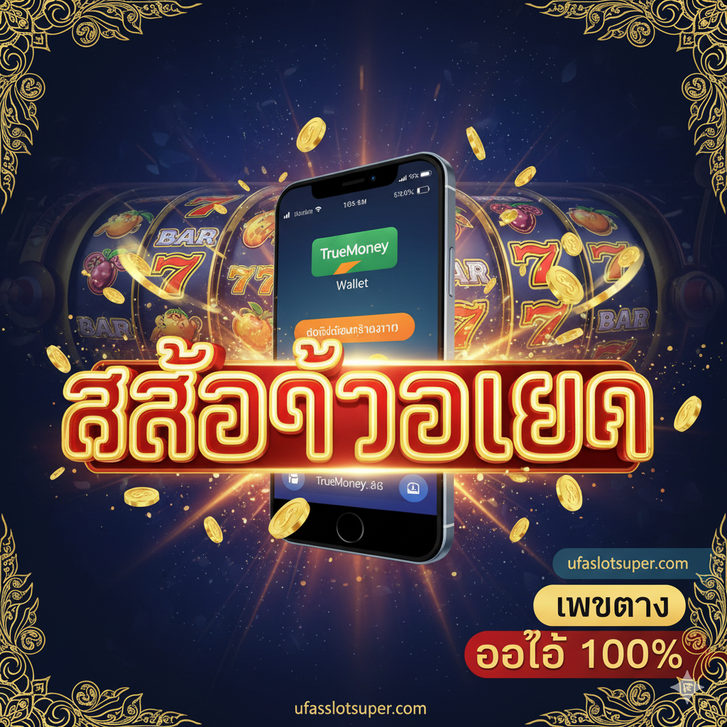 一张作为文章结尾和呼吁行动的图片。设计为一块带有泰国传统花纹或现代几何图形的背景板，主色调稳重且高端（如深蓝或黑色）。中央区域是文章的总结性语句，用粗体泰语强调“สล็อตวอเลท 2024 ที่ดีที่สุด”和“รวดเร็ว ปลอดภัย แตกง่าย”。底部有一个非常醒目且带有行动号召的按钮区域，文字为“คลิกสมัครเลย!” (Click Register Now!)，使用高对比度的颜色如霓虹绿或亮黄。图片应包含一个小的、精致的 ufaslotsuper.com 网址水印，强化品牌记忆，视觉上引导用户进行下一步操作。