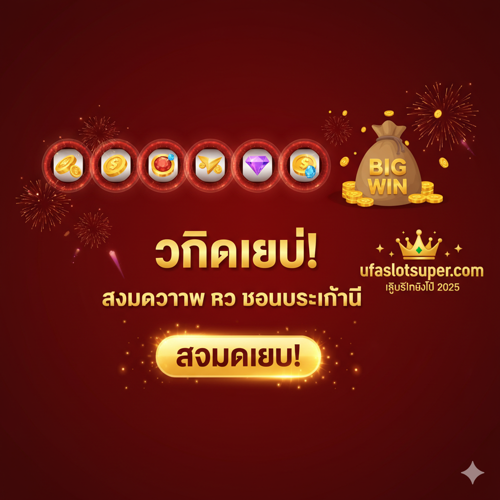 ภาพสรุปและกระตุ้นให้เกิดการดำเนินการ (Call-to-Action) ภาพเป็นพื้นหลังสีดำหรือแดงเข้มที่ดูทรงพลัง มีข้อความขนาดใหญ่เน้นคำว่า 'คลิกเลย!' และ 'สมัครวันนี้ รับโบนัสทันที' ด้วยฟอนต์สว่างและหนา。ด้านข้างมีภาพไอคอนของเงินรางวัลใหญ่ (Big Win) และโลโก้ ufaslotsuper.com ที่มีมงกุฎหรือดาวเพื่อสื่อถึงความเป็น 'ที่สุดของปี 2025'。องค์ประกอบทั้งหมดนำสายตาไปยังปุ่ม Call-to-Action ที่ชัดเจน เน้นความเร่งด่วนและผลประโยชน์จากการเข้าร่วม