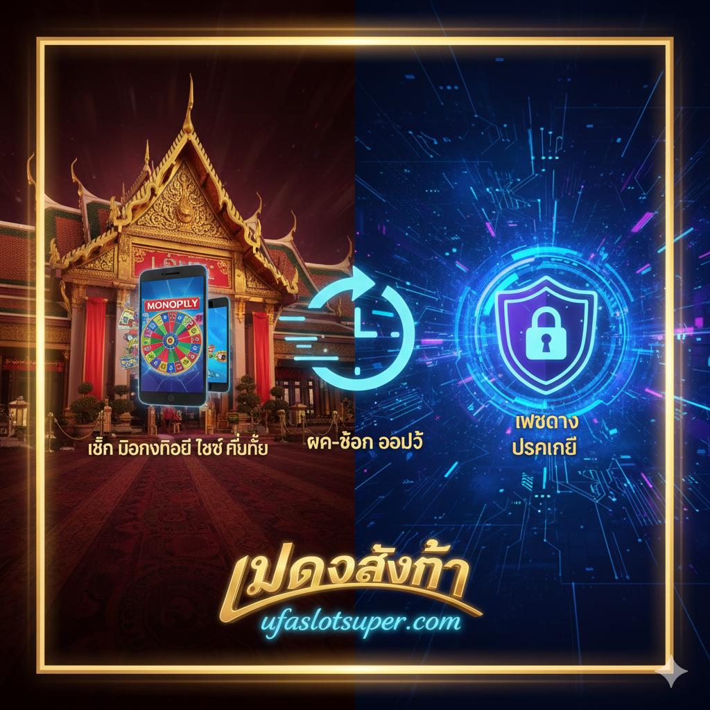 ภาพแสดงข้อได้เปรียบของ ufaslotsuper.com ในการเล่น Monopoly Live เช่น รองรับมือถือ (iOS/Android), ระบบฝาก-ถอนออโต้รวดเร็ว, และความเป็นเว็บตรงที่ปลอดภัย