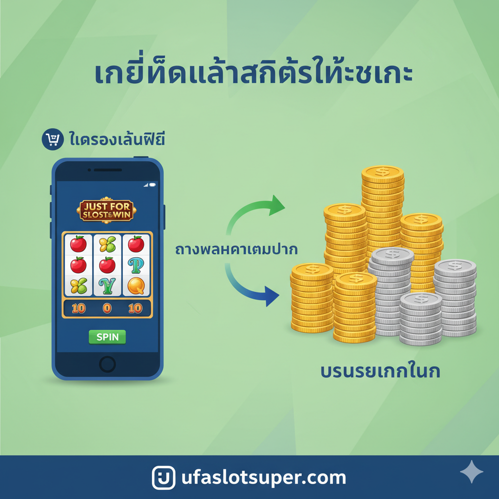 ภาพอินโฟกราฟิกที่สื่อถึง เคล็ดลับเล่นสล็อตให้ชนะ แบ่งเป็นสองส่วนอย่างชัดเจน: ส่วนแรกเป็นไอคอนมือถือที่กำลังเล่นเกมสล็อต (สื่อถึง ทดลองเล่นฟรี) และส่วนที่สองเป็นภาพกองเหรียญที่ถูกจัดระเบียบอย่างเป็นระเบียบ (สื่อถึง บริหารเงินทุน) ใช้โทนสีเขียวและน้ำเงินเพื่อสื่อถึงกลยุทธ์และความมั่นคง มีลูกศรชี้ขั้นตอนการวางแผนการเดิมพันที่ชาญฉลาดตามคำแนะนำในบทความ.