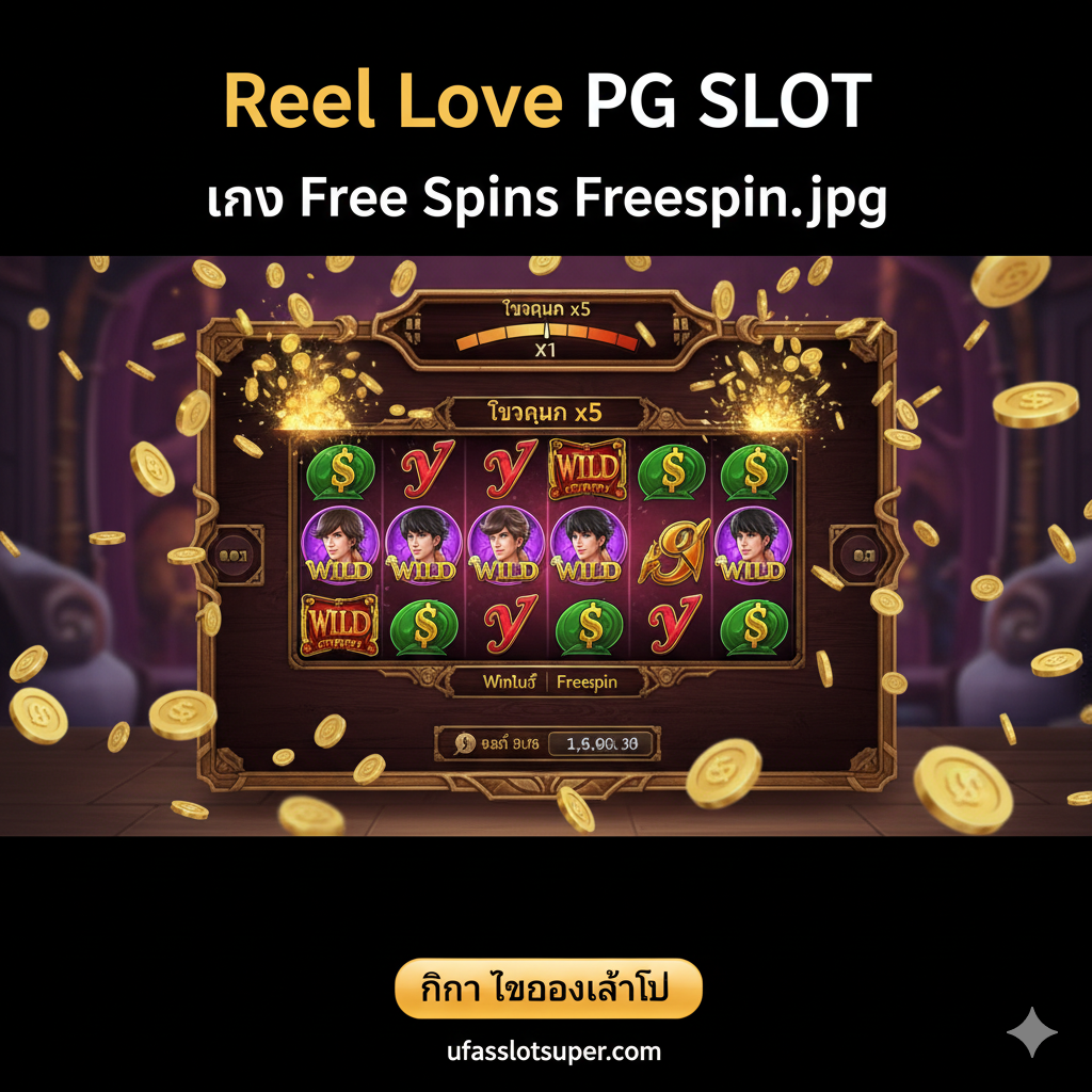 一张总结性的图片，主要聚焦于 Free Spins 模式和累积乘数（Cumulative Multiplier）带来的巨大潜在收益。画面中央是 Free Spins 模式下的游戏界面，可以看到卷轴上充满了 Wild 符号和男性 Scatter 符号。突出显示屏幕上方的乘数计数器，例如“Multiplier x5”或更高的数字，并伴有金币爆炸或大量金钱掉落的视觉效果。色彩饱满且具有冲击力，传达出“获得巨额奖励”的兴奋感。下方留白处可以放置行动呼吁的按钮样式，เช่น“คลิก ทดลองเล่นฟรี (Click to Try Free)”以引导转化。