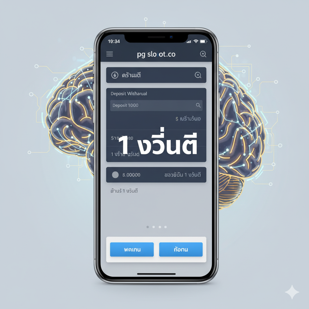 ภาพเน้นคุณสมบัติหลัก 'ระบบฝาก-ถอน AI ออโต้ 1 วินาที' แสดงหน้าจอโทรศัพท์มือถือที่กำลังแสดงอินเทอร์เฟซการทำธุรกรรม (Deposit/Withdrawal) โดยมีตัวเลข '1 Second' หรือ '1 วินาที' ขนาดใหญ่และโดดเด่นอยู่ตรงกลาง ด้านหลังมีภาพกราฟิกของสมอง AI หรือวงจรดิจิทัลที่ส่องแสงสีทอง/ฟ้าอ่อน สื่อถึงความฉลาดและความรวดเร็วของการประมวลผลอัตโนมัติ องค์ประกอบเน้นความสะอาดและรวดเร็ว (Clean and Fast UI/UX), ใช้โทนสีเงินและน้ำเงินเป็นหลัก