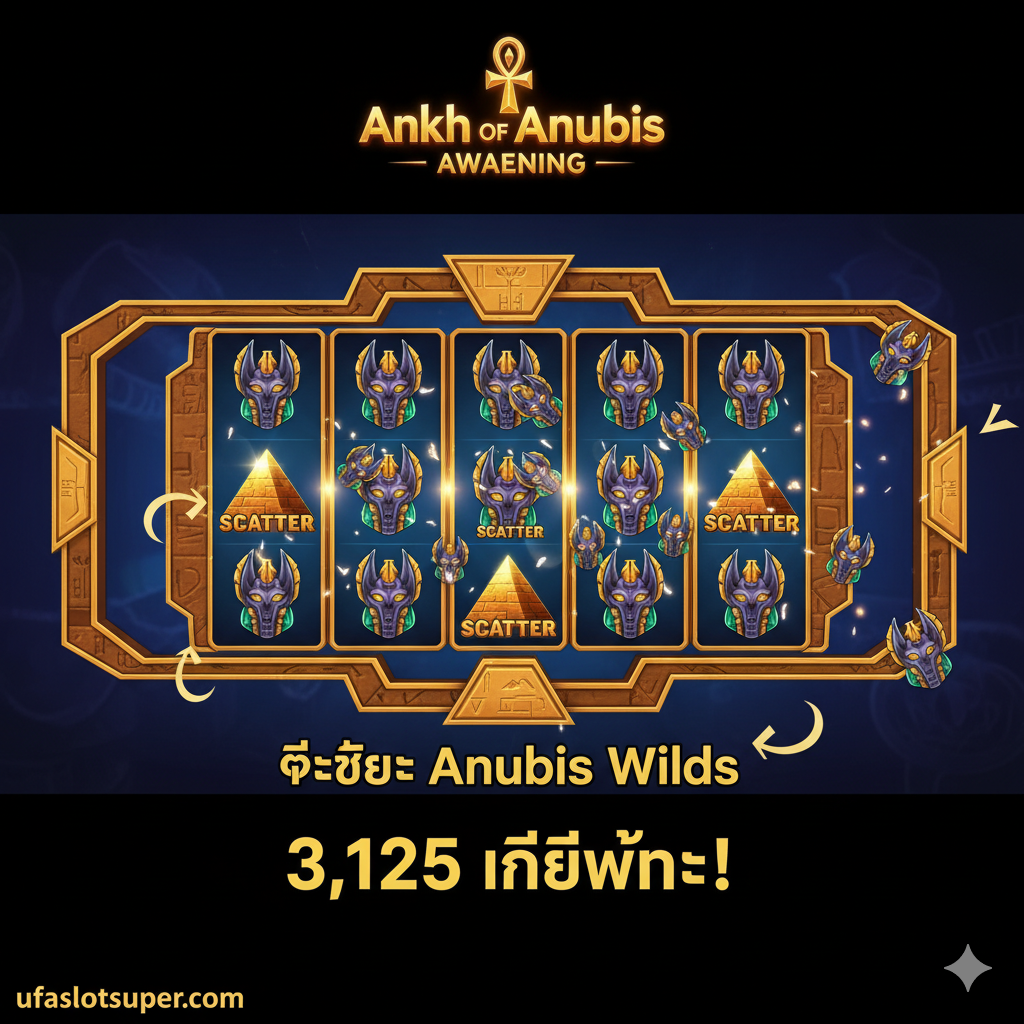 ภาพสรุปที่สร้างแรงบันดาลใจด้วย Big Win และศักยภาพ 15,000x ของ Ankh of Anubis Awakening Slot