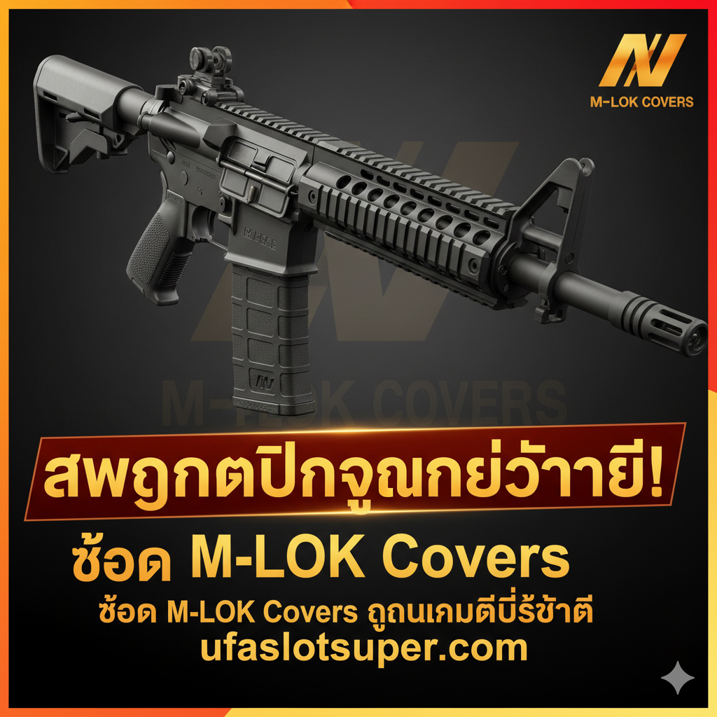 ภาพที่มีองค์ประกอบของ Call-to-Action (CTA) โดยมีภาพปืนไรเฟิล AR-15 ที่ติดตั้ง M-LOK Covers อย่างสมบูรณ์แบบและสวยงามในพื้นหลัง อาจมีโลโก้หรือชื่อแบรนด์ M-LOK Covers ที่น่าเชื่อถือปรากฏอยู่เล็กน้อย ในพื้นหน้ามีข้อความเน้นย้ำที่เป็นภาษาไทย เช่น 'อัพเกรดปืนของคุณวันนี้!' หรือ 'ช้อป M-LOK Covers คุณภาพดีที่สุดที่ ufaslotsuper.com' ใช้โทนสีที่สดใสและกระตุ้นความรู้สึก เช่น สีส้ม สีแดง หรือสีทอง เพื่อสื่อถึงการตัดสินใจซื้อที่ ufaslotsuper.com