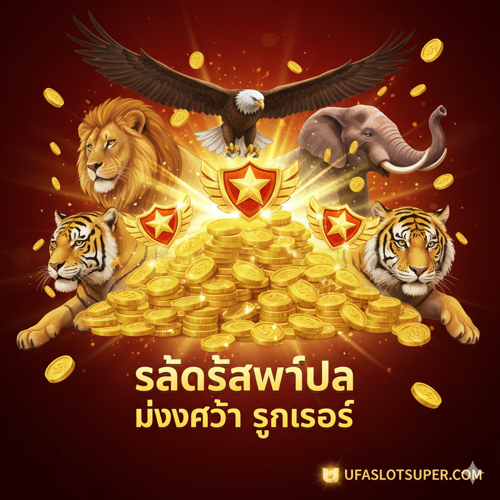 ภาพที่เน้นข้อดีของเกมสล็อตสัตว์ป่าบน ufaslotsuper.com โดยเฉพาะอย่างยิ่งในเรื่องของผลตอบแทนสูง (RTP) และประสบการณ์ที่สนุกสนาน แสดงกองเหรียญทองขนาดใหญ่และสัญลักษณ์เงินรางวัลที่ส่องประกายควบคู่ไปกับภาพสัตว์ป่าที่ดูมีชัยชนะ เช่น นกอินทรีบินอยู่เหนือเงินรางวัล โทนสีทองและแดงสดเพื่อกระตุ้นความรู้สึกรวยและโชคลาภ องค์ประกอบภาพเน้นการเคลื่อนไหวและความสำเร็จทางการเงินที่น่าประทับใจ การจัดวางที่สื่อถึงความคุ้มค่าและโอกาสในการชนะที่เหนือกว่า
