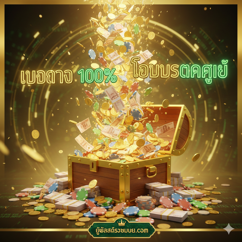 ภาพสรุปที่เน้นย้ำถึงข้อเสนอเครดิตฟรี โบนัส 100% และบริการลูกค้า 24 ชั่วโมง โดยมีกล่องของขวัญและพนักงานบริการลูกค้าเป็นสัญลักษณ์