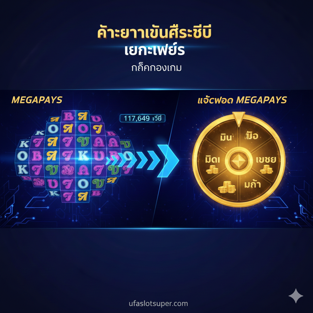 ภาพเน้นการแสดงฟีเจอร์ Megapays Jackpot โดยเฉพาะ แสดงหน้าจอเกมที่กำลังหมุนสัญลักษณ์ 'A' (Megapays) 4 ตัวขึ้นไปเพื่อเข้าสู่รอบโบนัส แจ็คพอตโปรเกรสซีฟ 4 ระดับ (Mini, Midi, Major, Mega) ควรแสดงอย่างชัดเจนด้วยตัวเลขที่ดู 'แตก' หลักล้าน เช่น 'MEGA: ฿1,500,000+' ใช้สีสันสดใส เช่น สีแดงและสีทองเพื่อเน้นความสำคัญของการชนะรางวัลใหญ่ โฟกัสไปที่กลไก 'A' symbol collection เพื่อสื่อสารวิธีการพิชิตแจ็คพอตหลักให้แก่ผู้อ่านในบทความ