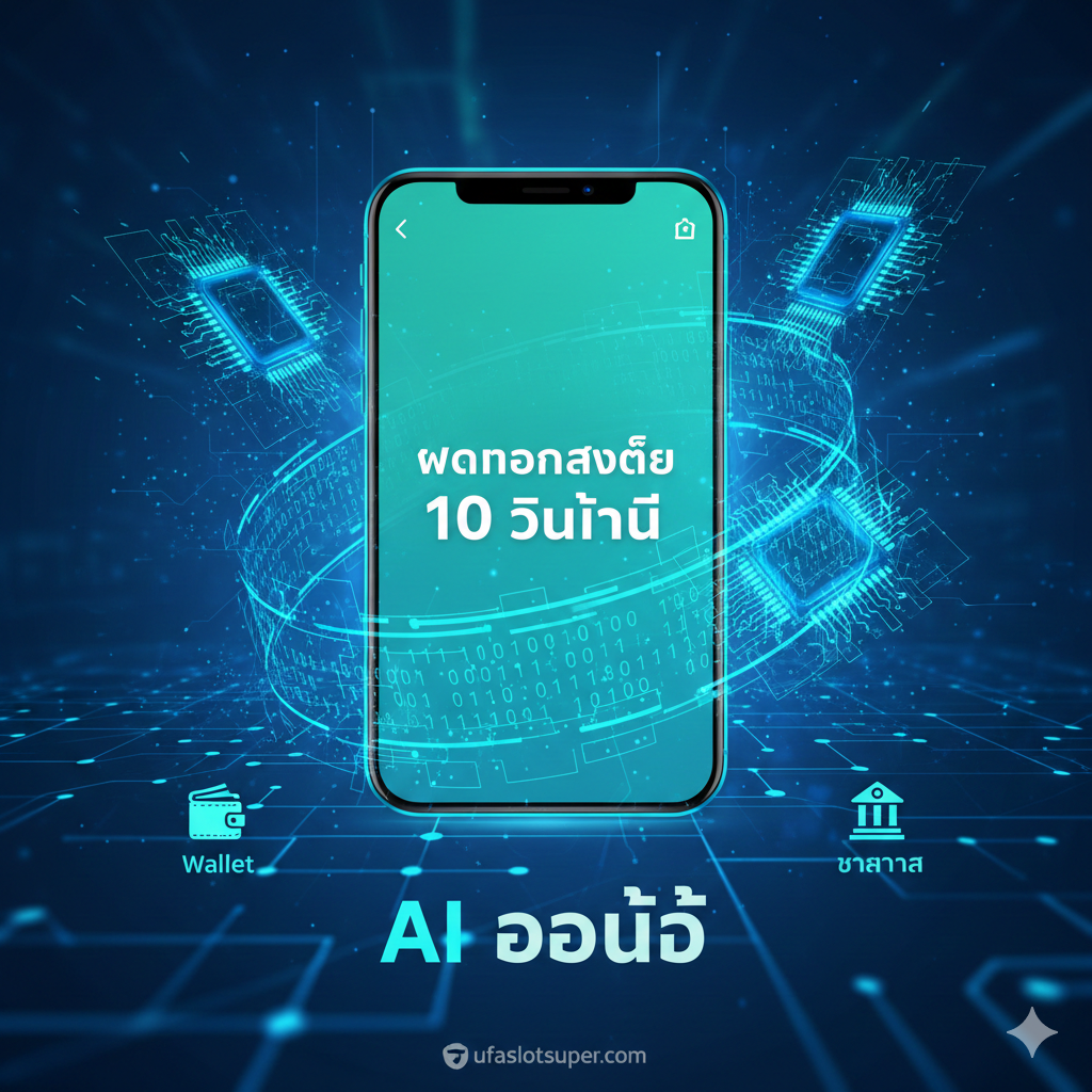 รูปภาพเน้นคุณสมบัติ AI ออโต้และการทำธุรกรรมที่รวดเร็ว (10 วินาที) สำหรับการฝากและถอนเงิน (Wallet/ธนาคาร)